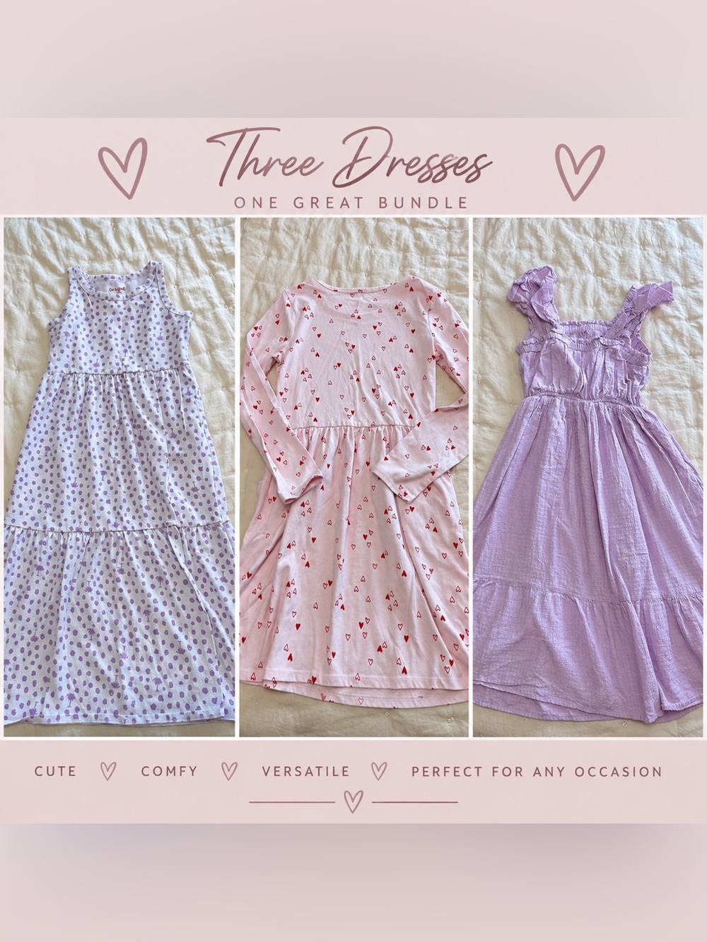 ⭐️Cat & Jack Pink and Lavender Girls' Dress Trio🛍️ Size 10/12
